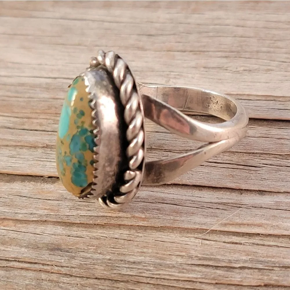 Vintage Sterling Royston Turquoise Cable Bezel Set Ring